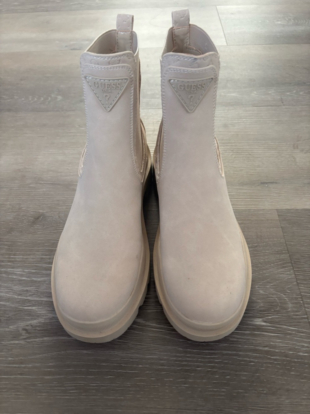 GUESS Women's Light Beige Chelsea Booties - Nubuck Pull-On Style